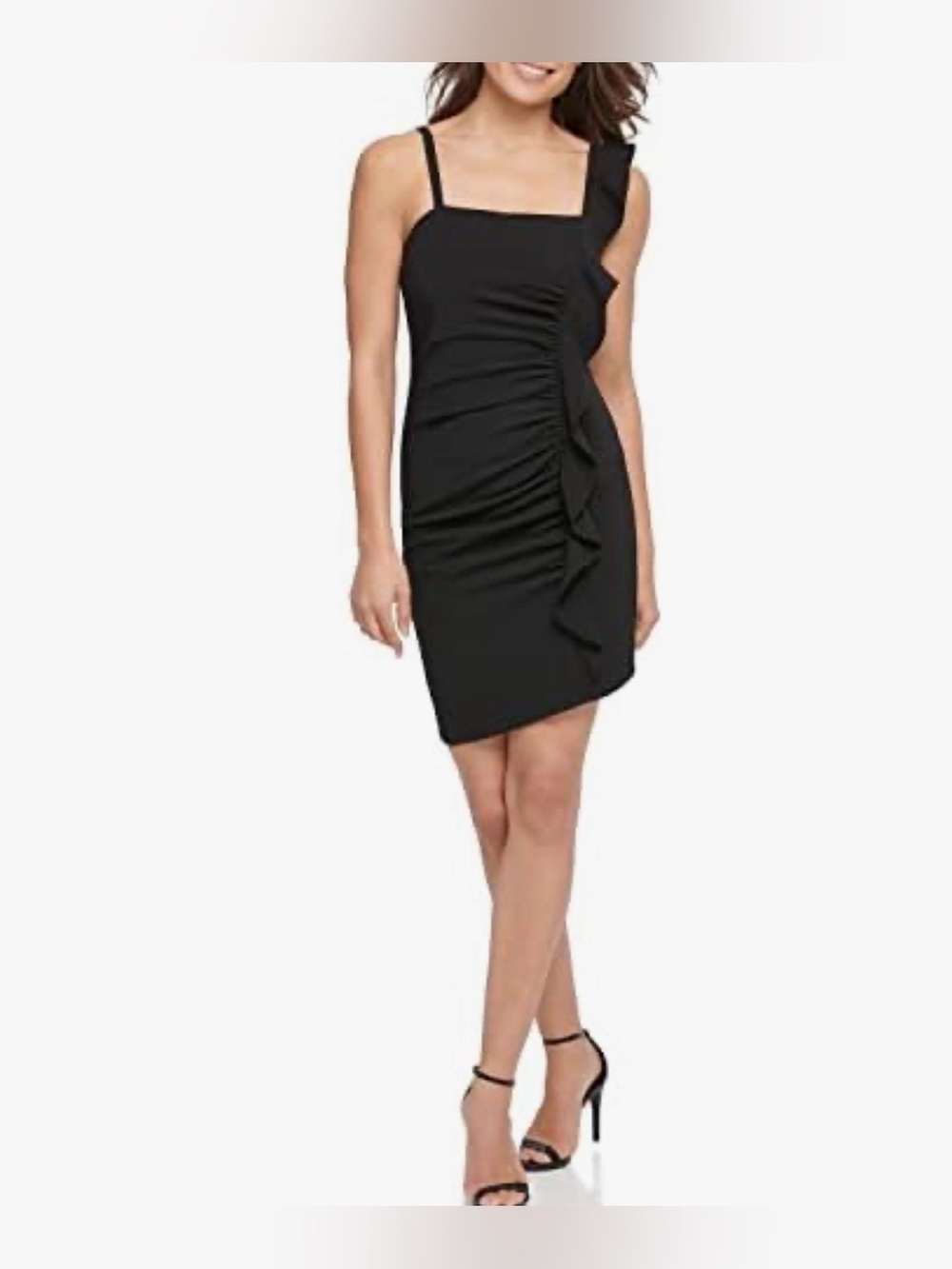 Guess Black One-Shoulder Ruffle Mini Dress